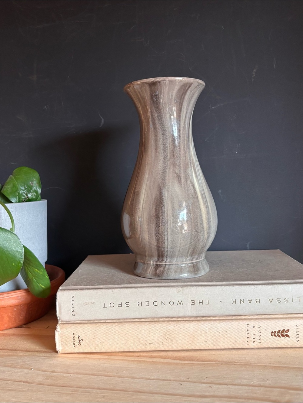 Glazed Neutral Swirl Ceramic Vase in Taupe
